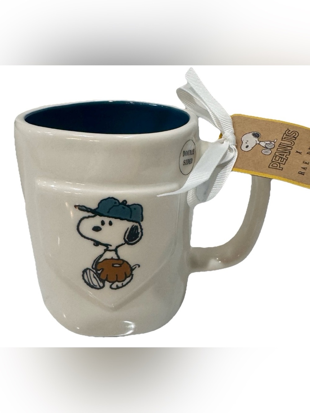 Rae Dunn Peanuts Baseball Coffee Mug “Play Ball” w/Stitching & Baseball Snoopy